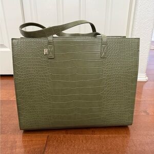 BEIS Olive Croc-Embossed Large Work Tote in Deep Olive (discontinued color)